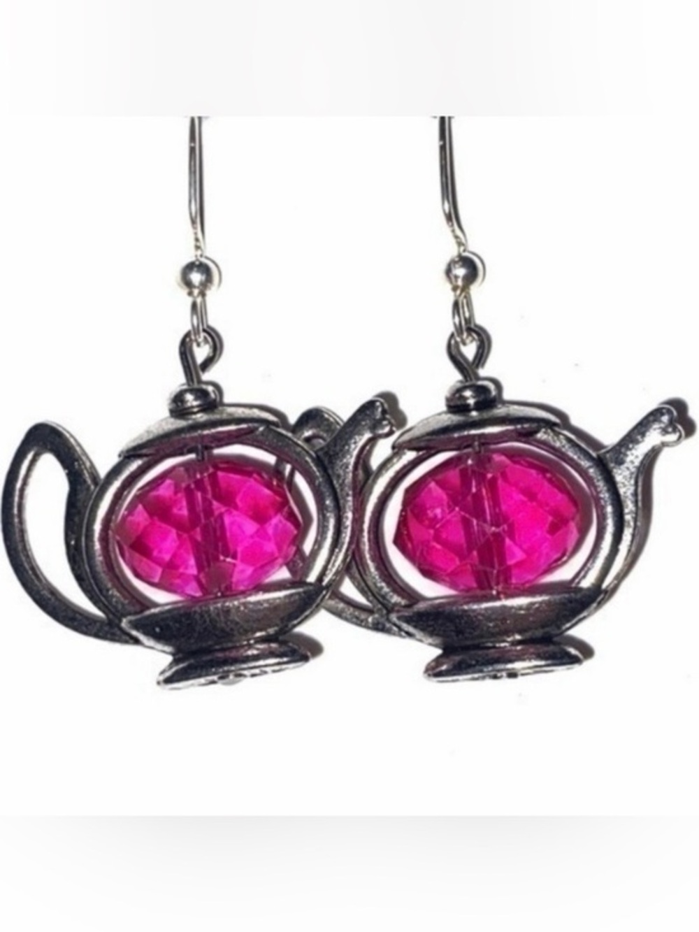 Pink Teapot Crystal Drop Earrings
